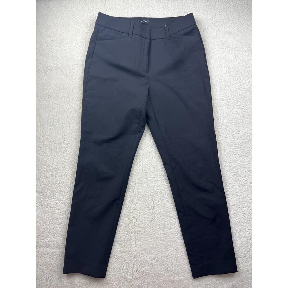 White House Black Market Pants Womens 2 Petite Slim Ankle Back Satin Trim Black